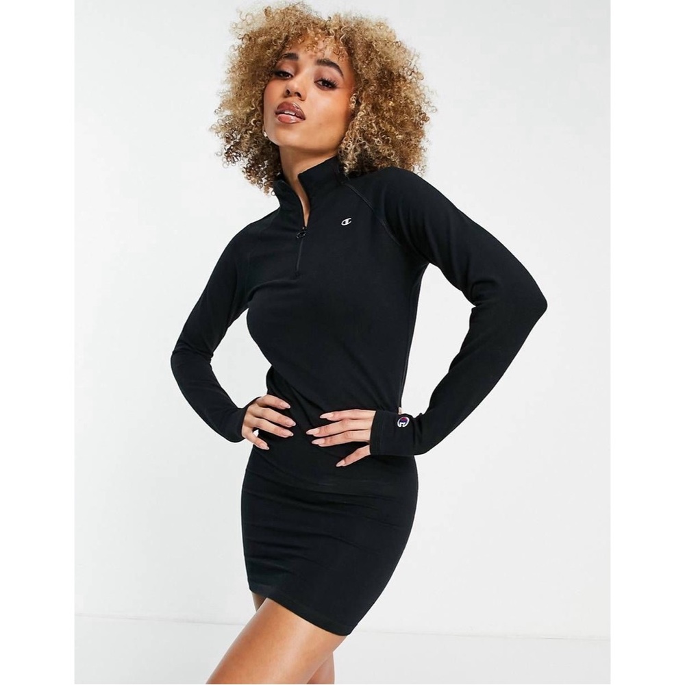 Champion Quarter-Zip Mock Neck Black Dress